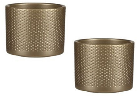 Mica Decorations Bloempot in het relief goud keramiek voor kamerplant H10 x D12 cm