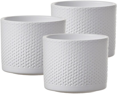 Mica Decorations Bloempot in het relief wit keramiek voor kamerplant H10 x D12 cm