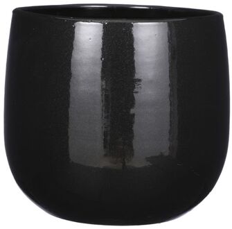 Mica Decorations Bloempot - keramiek - zwart glans|spotted- D29|H25 cm