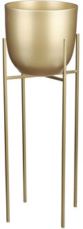 Mica Decorations Bloempot met verhoger - D25 x H23 cm - pot goud - verhoger goud/metaal H55 cm