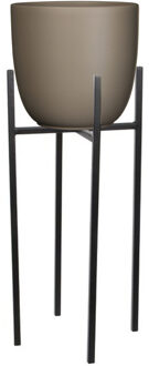 Mica Decorations Bloempot met verhoger - D25 x H23 cm - pot taupe - verhoger zwart/metaal H55 cm