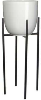 Mica Decorations Bloempot met verhoger - D25 x H23 cm - pot wit - verhoger zwart/metaal H55 cm