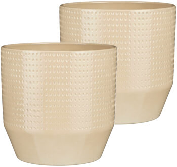 Mica Decorations Bloempot model Nola - 2x - beige - D24 x H22 cm - relief dots - Plantenpotten Crème