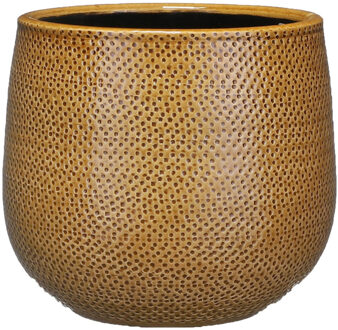 Mica Decorations Bloempot - okergeel - relief - keramiek - 21 cm