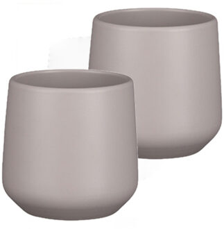 Mica Decorations Bloempot/plantenpot - 2x stuks - mat taupe - H13.5 x D14 cm - keramiek