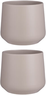 Mica Decorations Bloempot/plantenpot - 2x stuks - mat taupe - H18/D21 cm - keramiek