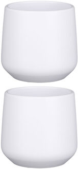 Mica Decorations Bloempot/plantenpot - 2x stuks - mat wit - H13.5 x D14 cm - keramiek