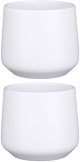Mica Decorations Bloempot/plantenpot - 2x stuks - mat wit - H15,5/D17 cm - keramiek