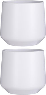 Mica Decorations Bloempot/plantenpot - 2x stuks - mat wit - H26/D28 cm - keramiek