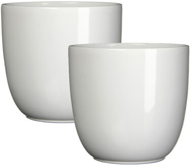 Mica Decorations Bloempot/plantenpot - 2x - wit - keramiek - D14 cm x H14