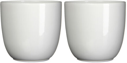 Mica Decorations Bloempot/plantenpot - 2x - wit - keramiek - D17 cm x H16
