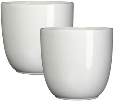 Mica Decorations Bloempot/plantenpot - 2x - wit - keramiek - D19 cm x H18