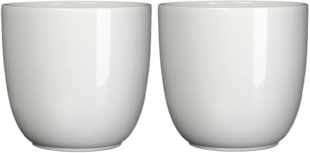 Mica Decorations Bloempot/plantenpot - 2x - wit - keramiek - D25 cm x H23