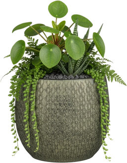 Mica Decorations Bloempot / plantenpot Madeira - groen - terracotta - 28 cm - schubbenpatroon