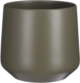 Mica Decorations Bloempot/plantenpot - mat donkergroen - H26/D28 cm - keramiek