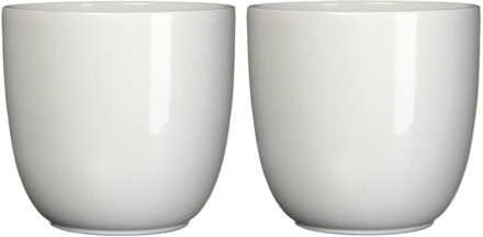 Mica Decorations Bloempot/plantenpot - Set van 2x stuks - wit - keramiek - D19 cm x H18