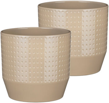 Mica Decorations Bloempot rond model Nola - 2x - beige - D20 x H18 cm - relief dots