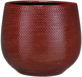 Mica Decorations Bloempot - rood- ribbel - keramiek - 25 x 20 cm