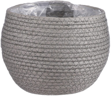 Mica Decorations Bloempot - rotan - grijs - jute - 18 x 15 cm - Met plastic binnenkant