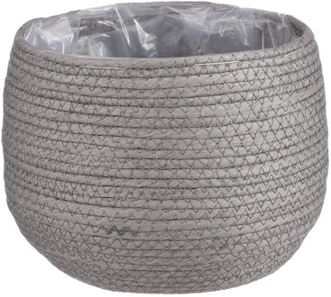 Mica Decorations Bloempot - rotan - grijs - jute - 22 x 19 cm - Met plastic binnenkant