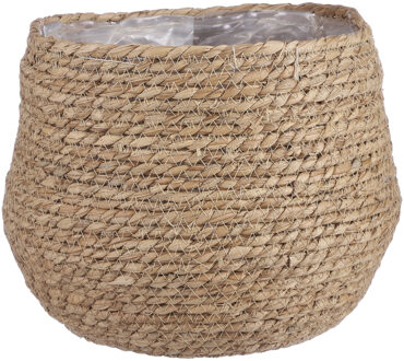 Mica Decorations Bloempot - rotan - naturel - jute - 24 x 26 cm - Plantenpotten Beige