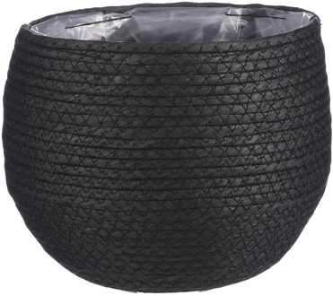 Mica Decorations Bloempot - rotan - zwart - jute - 22 x 19 cm - Met plastic binnenkant
