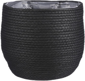 Mica Decorations Bloempot - rotan - zwart - jute - 26 x 24 cm - Met plastic binnenkant