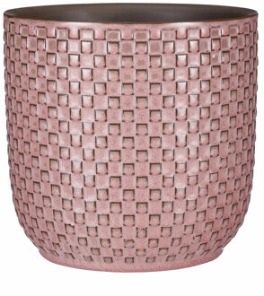 Mica Decorations Bloempot - roze - patroon - D19 en H17.5 cm - keramiek - plantenpot
