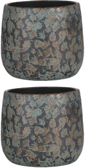 Mica Decorations Bloempot/schaal - 3x stuks - keramiek - kamerplanten - koper - D20 x H20 cm