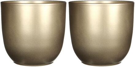 Mica Decorations Bloempot - Set van 2x stuks - goud - glanzend - keramiek - 22 x 20 cm