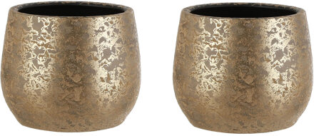 Mica Decorations Bloempot - Set van 2x stuks - goudkleurig - keramiek - 25 x 20 cm