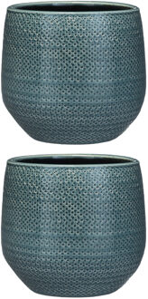Mica Decorations Bloempot - Set van 2x stuks - midnight blauw - keramiek - 21x19 cm
