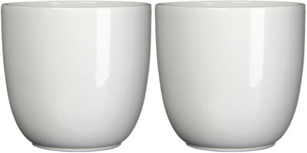 Mica Decorations Bloempot - Set van 2x stuks - wit - glanzend - keramiek - 28 x 25 cm