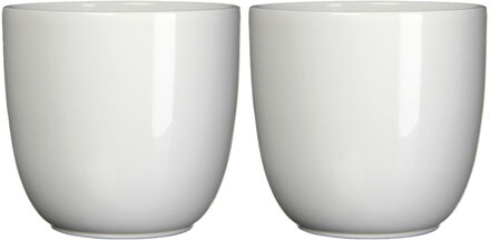 Mica Decorations Bloempot - Set van 2x stuks - wit - keramiek - glanzend - 31 x 28 cm