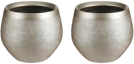 Mica Decorations Bloempot - Set van 3x stuks - goudkleurig - keramiek - 18 x 15 cm