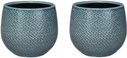 Mica Decorations Bloempot - Set van 3x stuks - midnight blauw - keramiek - 14x12cm