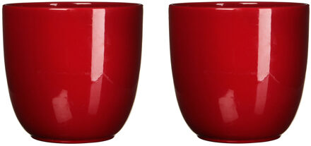 Mica Decorations Bloempot - Set van 4x stuks - donkerrood - keramiek - 17 x 16 cm - plantenpotten