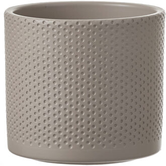 Mica Decorations Bloempot - taupe - relief - keramiek - D13 x H12 cm - plantenpotten binnen