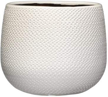 Mica Decorations Bloempot - wit - keramiek - ribbels - 18x16 cm