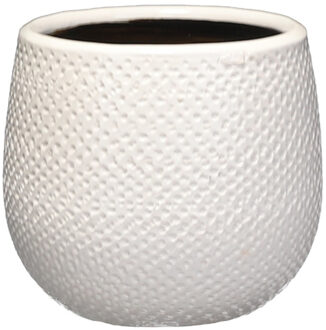 Mica Decorations Bloempot - wit met relief - keramiek - 14 x 12 cm