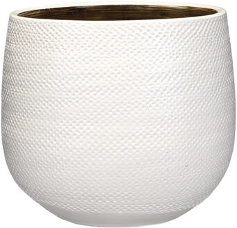 Mica Decorations Bloempot - wit met relief - keramiek - 20 x 25 cm