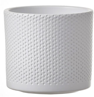 Mica Decorations Bloempot - wit - relief - keramiek - D14 x H13 cm - plantenpotten binnen