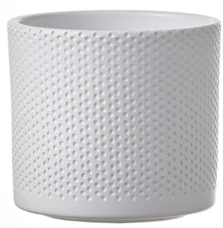 Mica Decorations Bloempot - wit - relief - keramiek - D15 x H13 cm - plantenpotten binnen