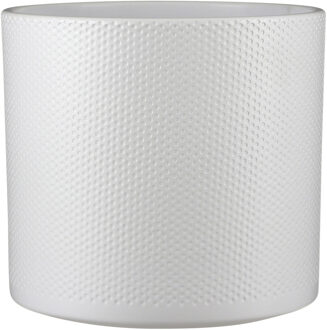 Mica Decorations Bloempot - wit - relief - keramiek - D26 x H28 cm - plantenpotten binnen