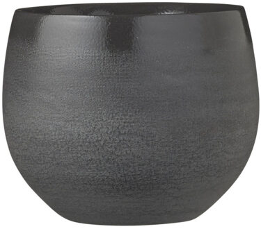 Mica Decorations Bloempot - zwart - relief - keramiek - 16x13 cm