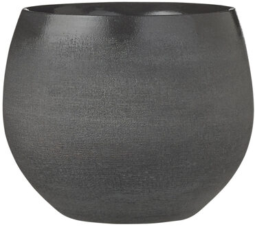Mica Decorations Bloempot - zwart - relief - keramiek - 18x15 cm - Plantenpotten