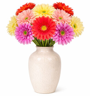 Mica Decorations Boeket Kunstbloemen Gerbera's - H60 cm - 4 kleuren mix - 10x stelen kunstbloemen