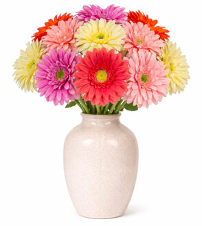 Mica Decorations Boeket Kunstbloemen Gerbera's - H60 cm - 4 kleuren mix - 12x stelen kunstbloemen