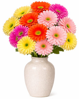 Mica Decorations Boeket Kunstbloemen Gerbera's - H60 cm - 4 kleuren mix - 14x stelen kunstbloemen