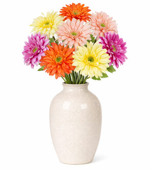 Mica Decorations Boeket Kunstbloemen Gerbera's - H60 cm - 4 kleuren mix - 8x stelen kunstbloemen